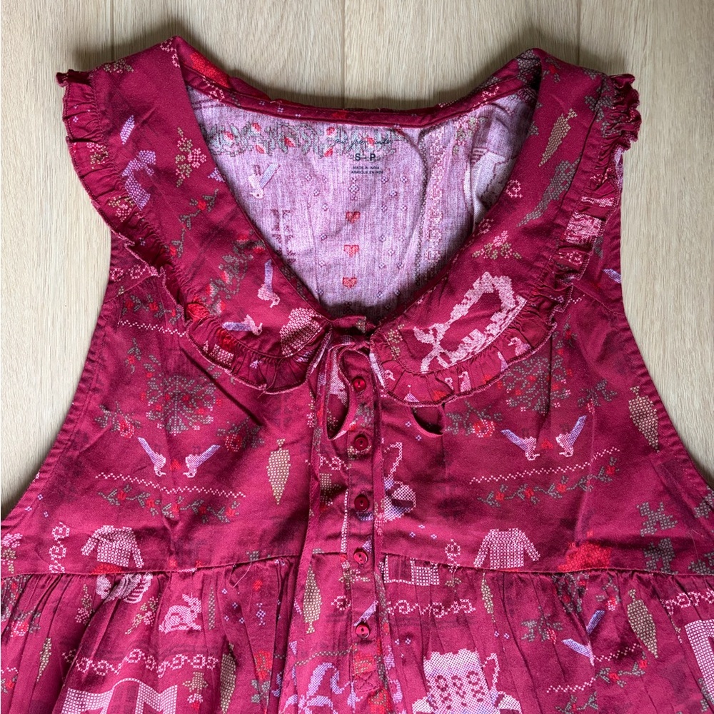 Urban Outfitters Red Printed Sleeveless Ruffle Dress - Picture 3 of 4